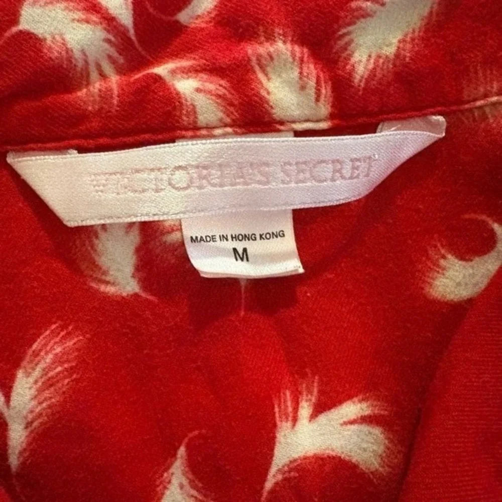 Victoria's Secret Red White Feather Print Pajama Set M Sleepwear Loungewear
